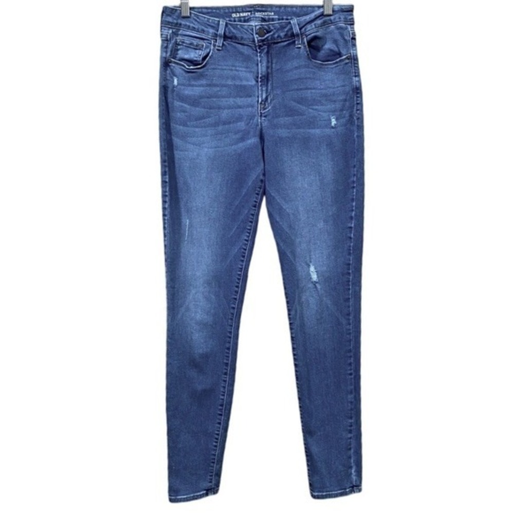 Old Navy Rockstar Medium Dark Wash Distressed High Waisted Skinny Jeans‎ SZ 12